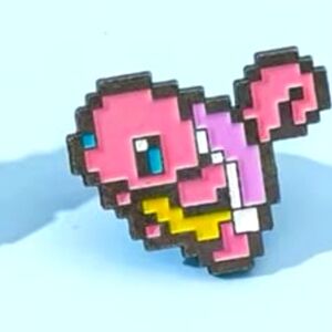 Pixel Art Heart-Shaped - Pink, Yellow, Black Enamel Pin Pokemon Charmander